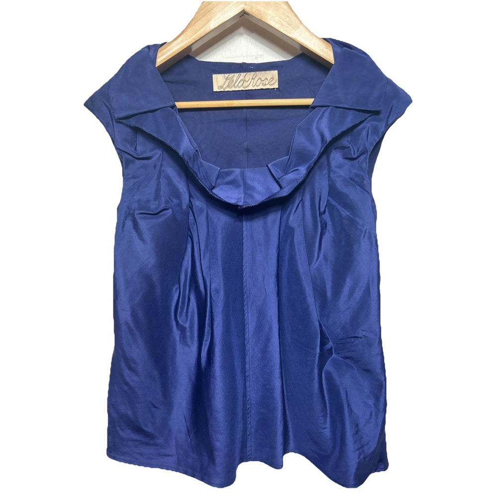 Lela‎ Rose Silk Blend Blouse Made In U.S.A. Blue Slip Inside Women's Size 10